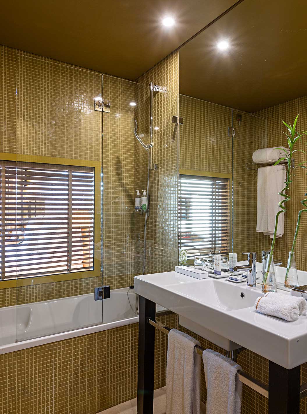 Das Executive Superior verfügt über ein Badezimmer mit Badewanne und einem Fenster zum Schlafzimmer