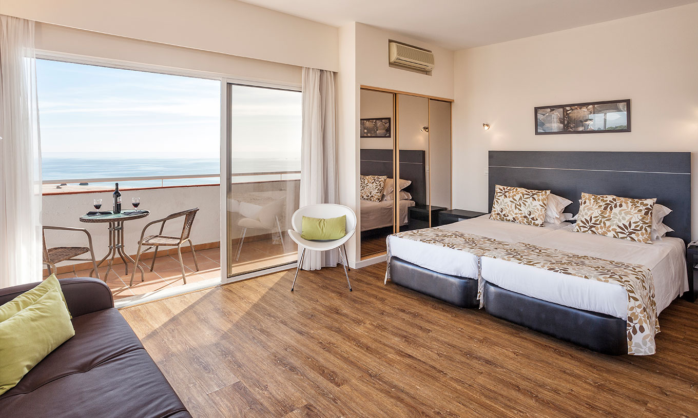 The Superior Sea View Studio at Pestana Alvor Atlântico is quite spacious, with direct access to a sea view balcony
