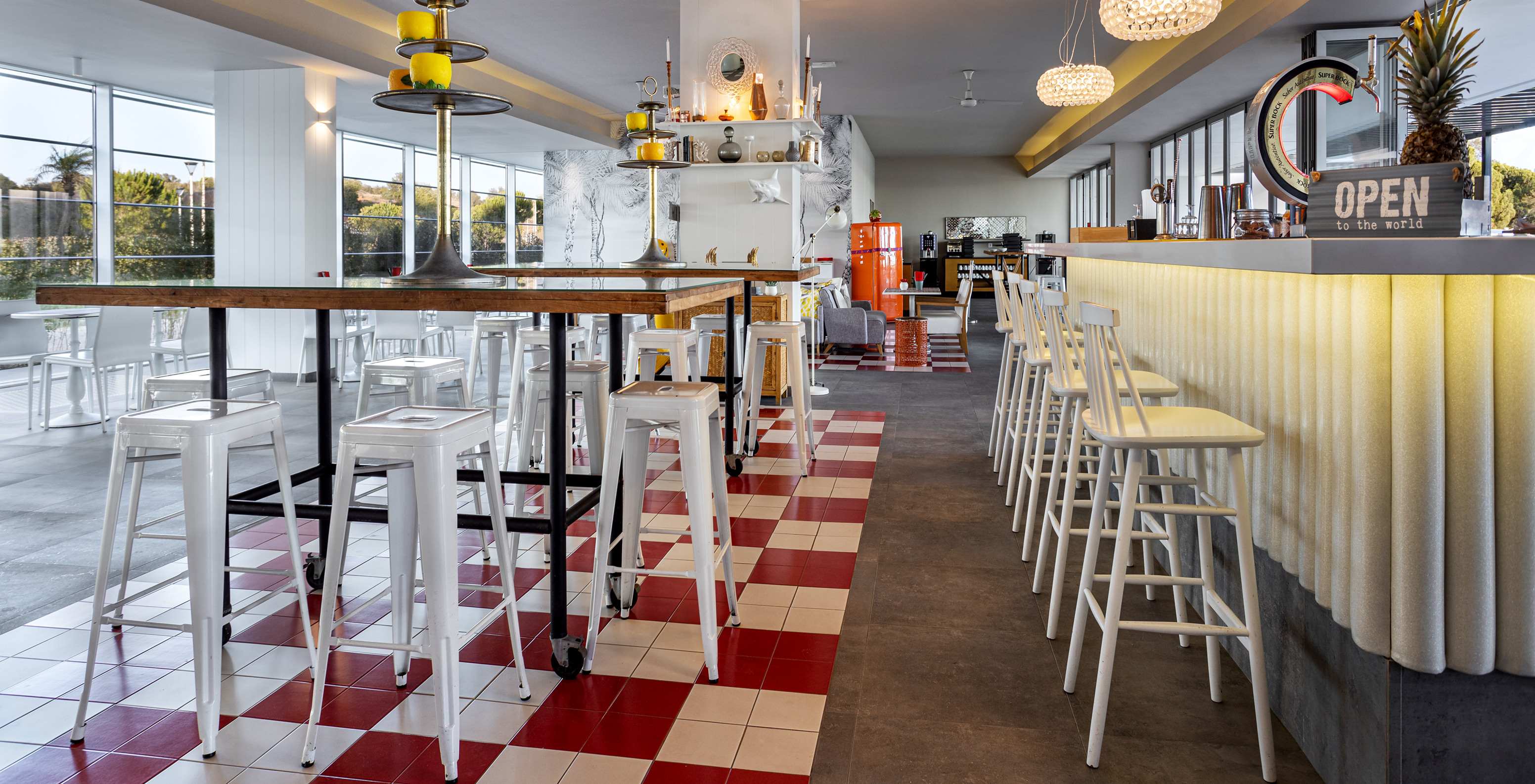 The indoor area of the Sunset Bar is perfect for relaxing out of the heat while enjoying natural juices and snacks