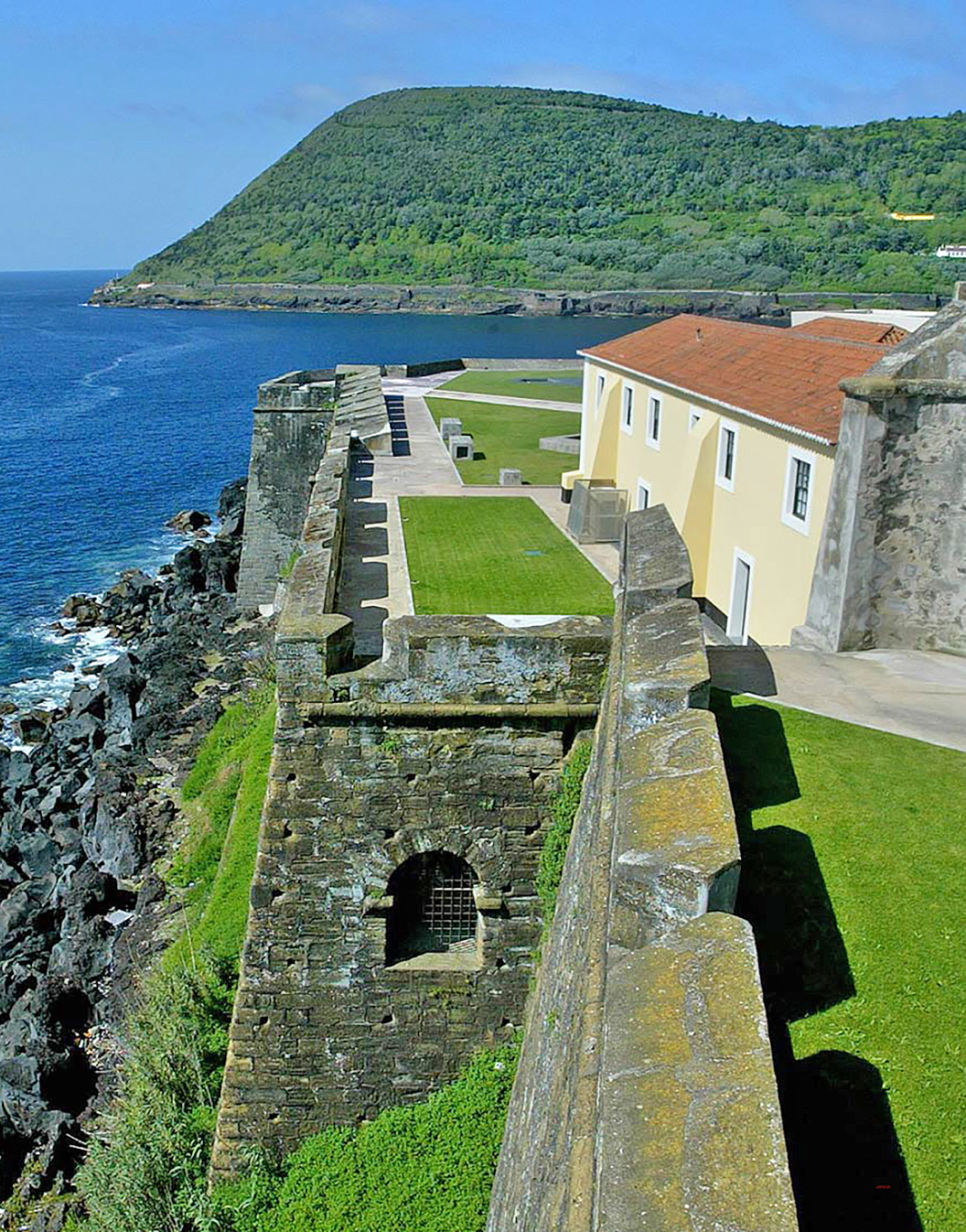 Aerial view of Pousada Forte Angra do Heroísmo, a charming historic hotel on the island of Terceira in the Azores