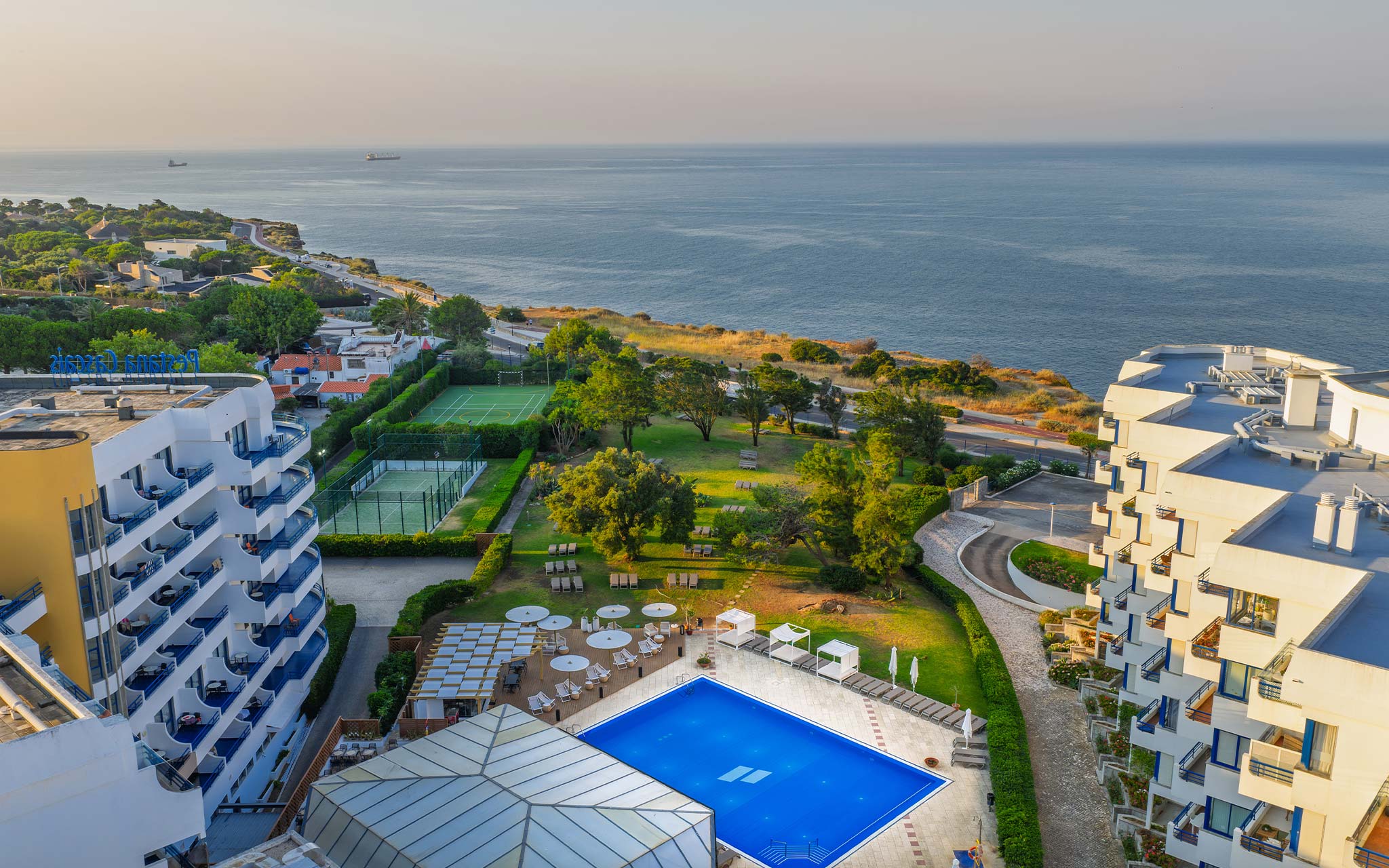 Aerial view of Pestana Cascais, a 4-star hotel in Cascais, with outdoor pool and sea view