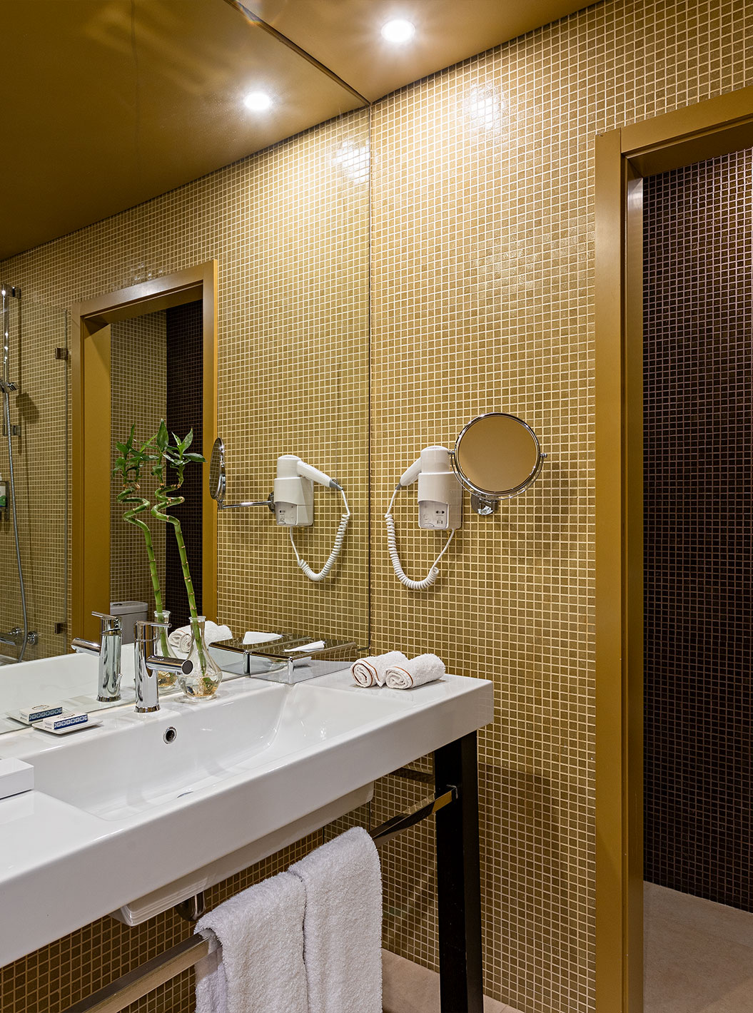 The Executive has a bathroom with yellow and brown tiles