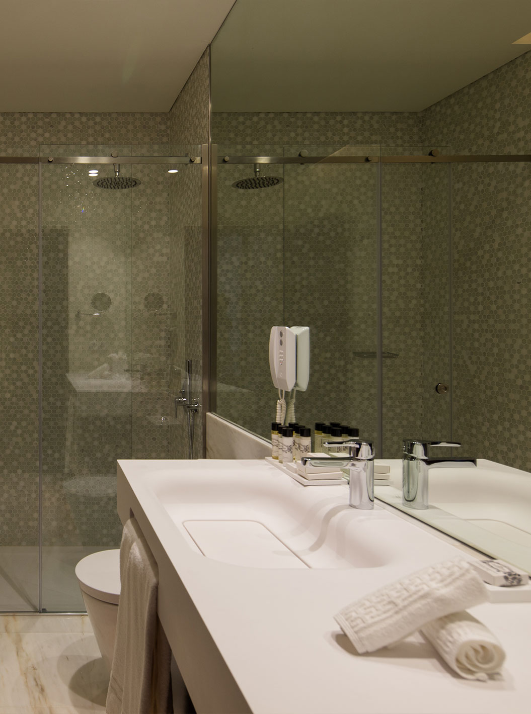 Classic Blend French Balcony at Pestana Porto - A Brasileira with marble bathroom and glass walk-in shower