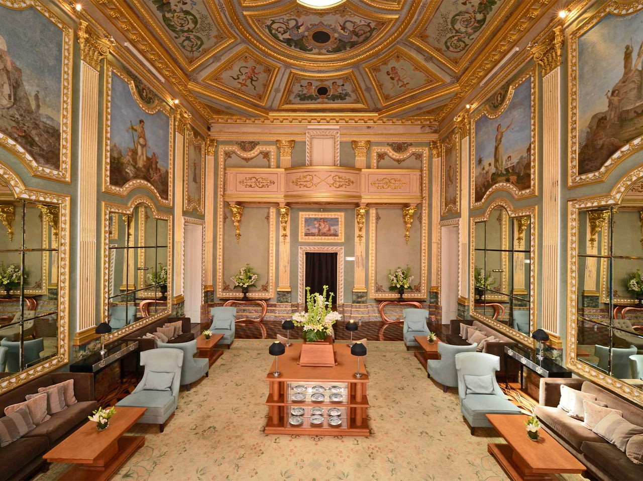 Historical room of a Palace in Lisbon, restored from the 19th century, at a Pestana Collection hotel in Portugal